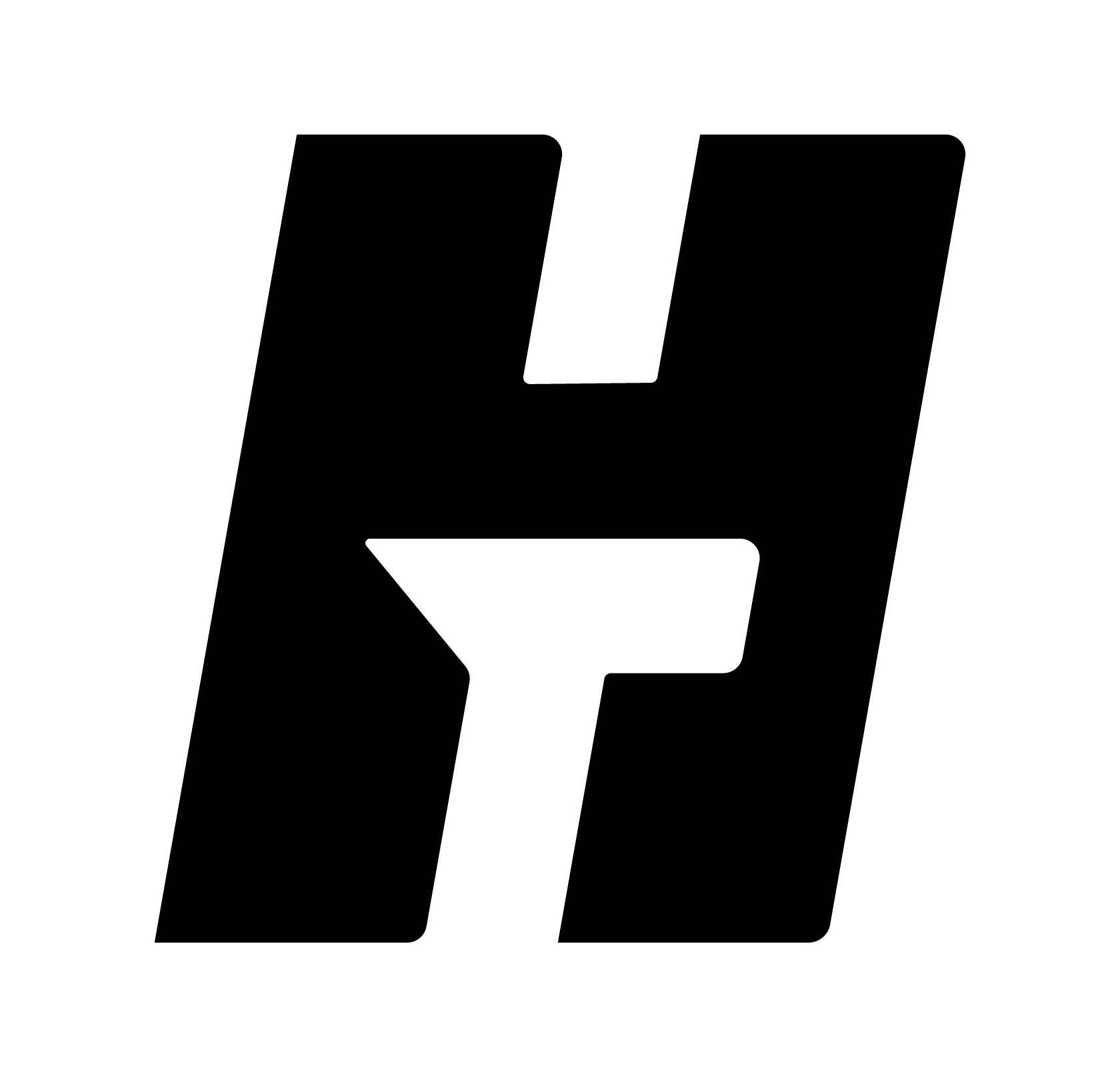 Bold black uppercase letter H with a cutout silhouette of a letter T inside.