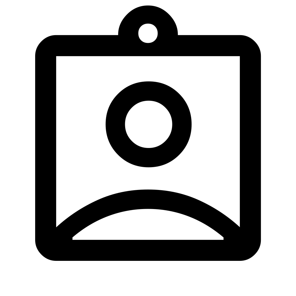 Icon of an ID badge with a circular profile picture placeholder and a semi-circular shape below it.