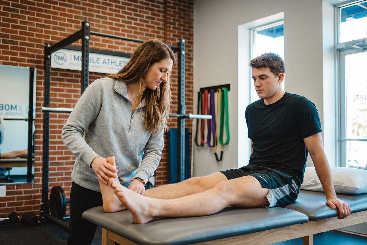Patient working with a provider at a performance physical therapy clinic in Peachtree City, GA