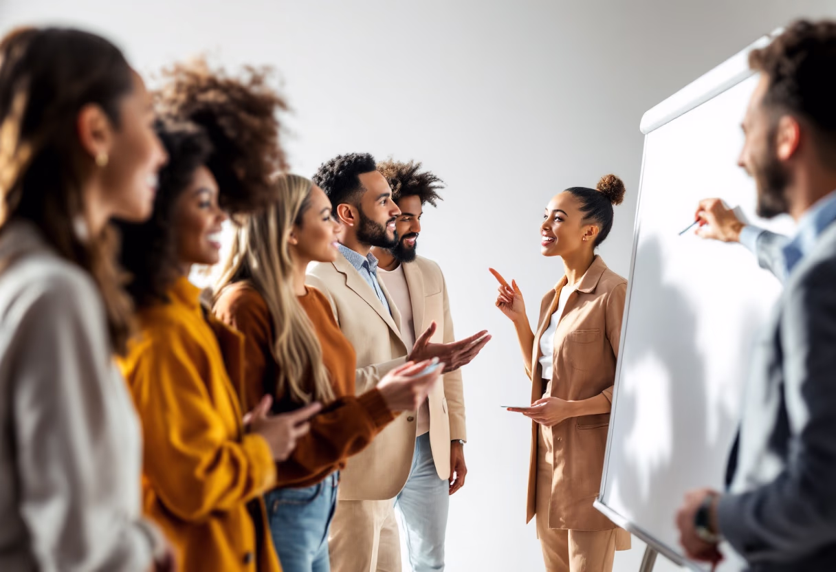 image of a diverse team in a meeting (for a edtech)