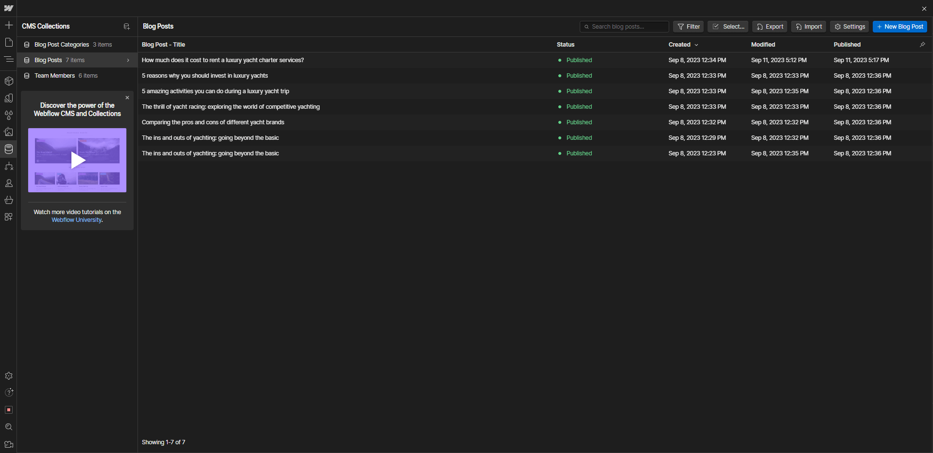 CMS Collection - Boat X Webflow Template