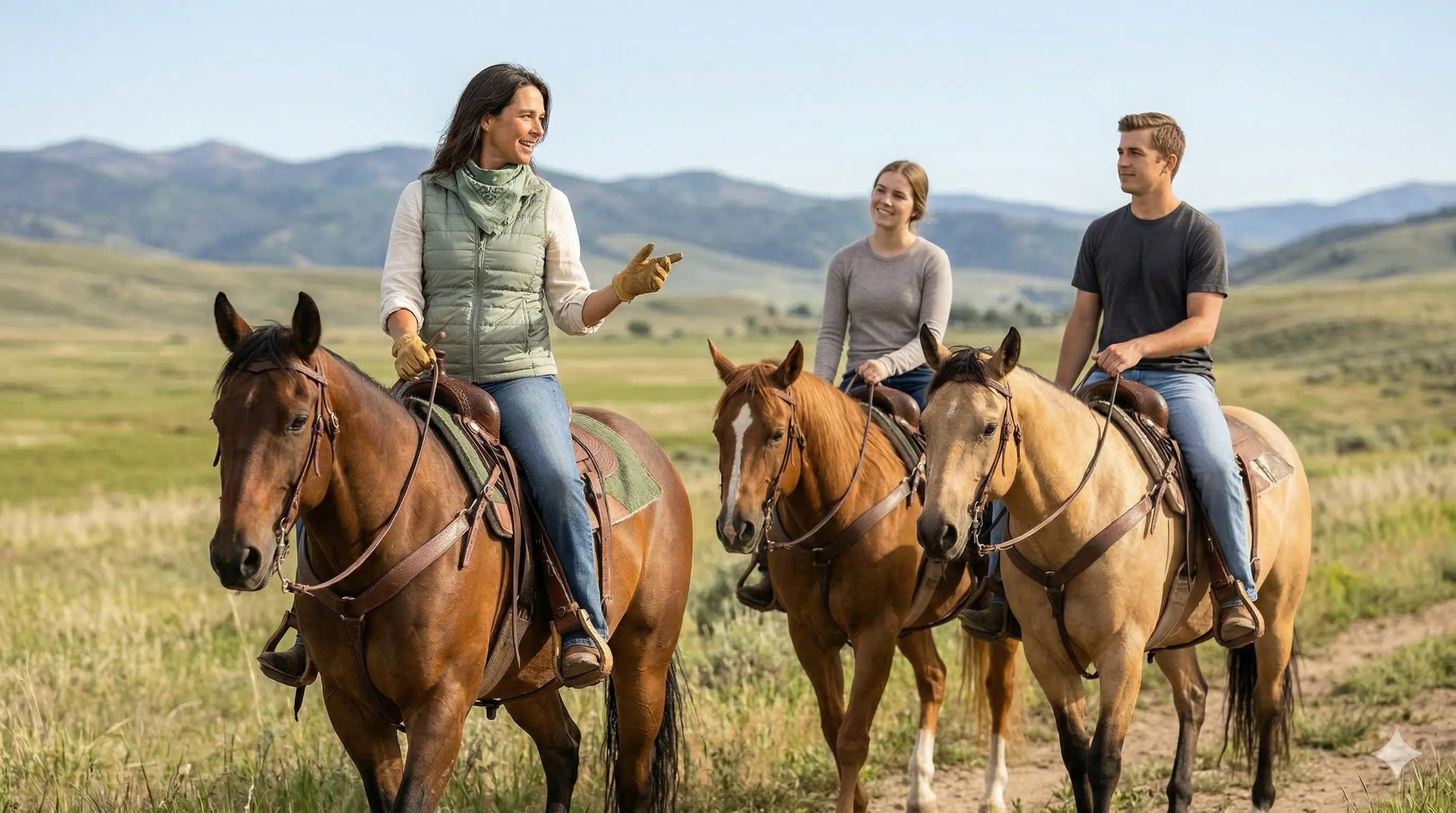 Riders receiving advice on horseback riding