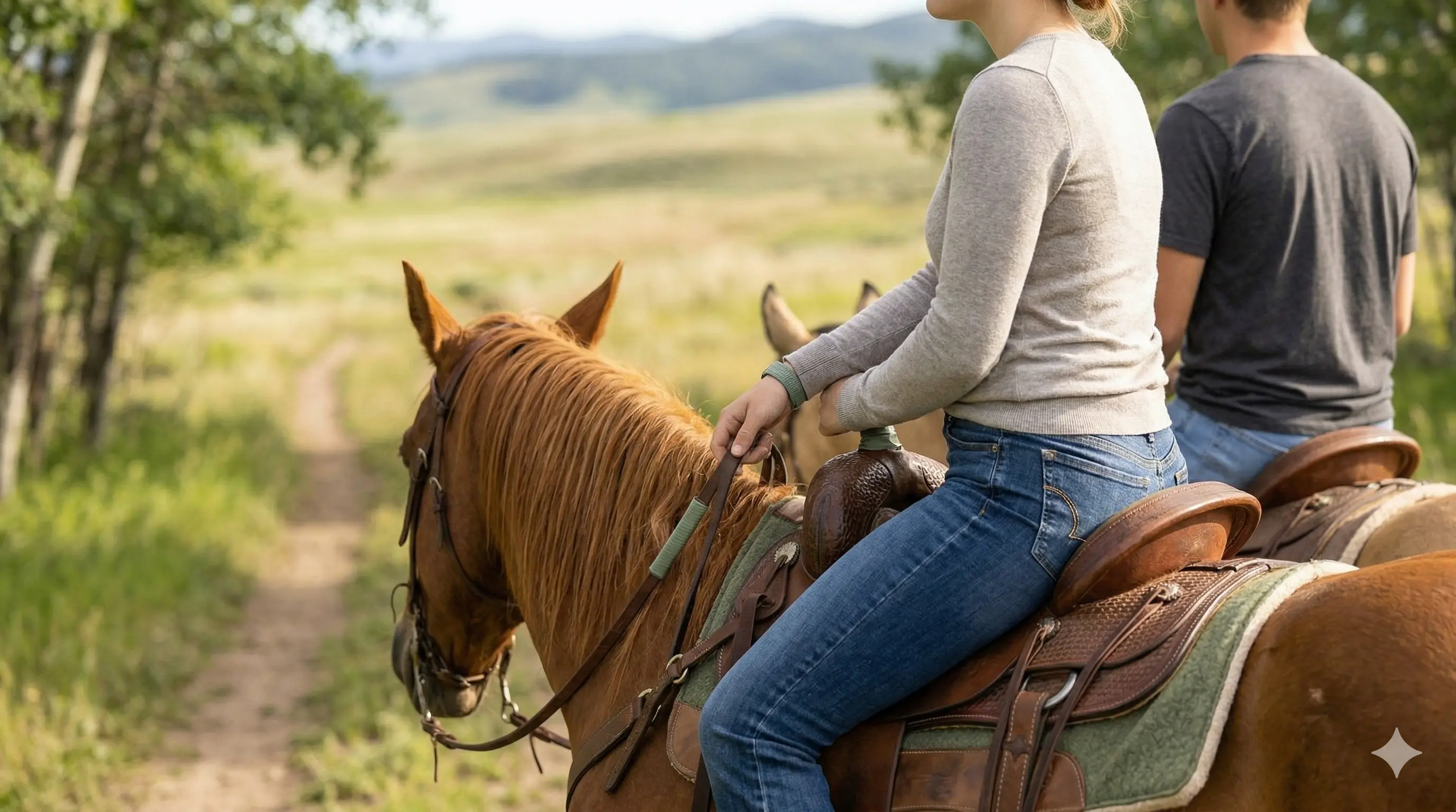 Close-up of rider enjoying trail horse riding