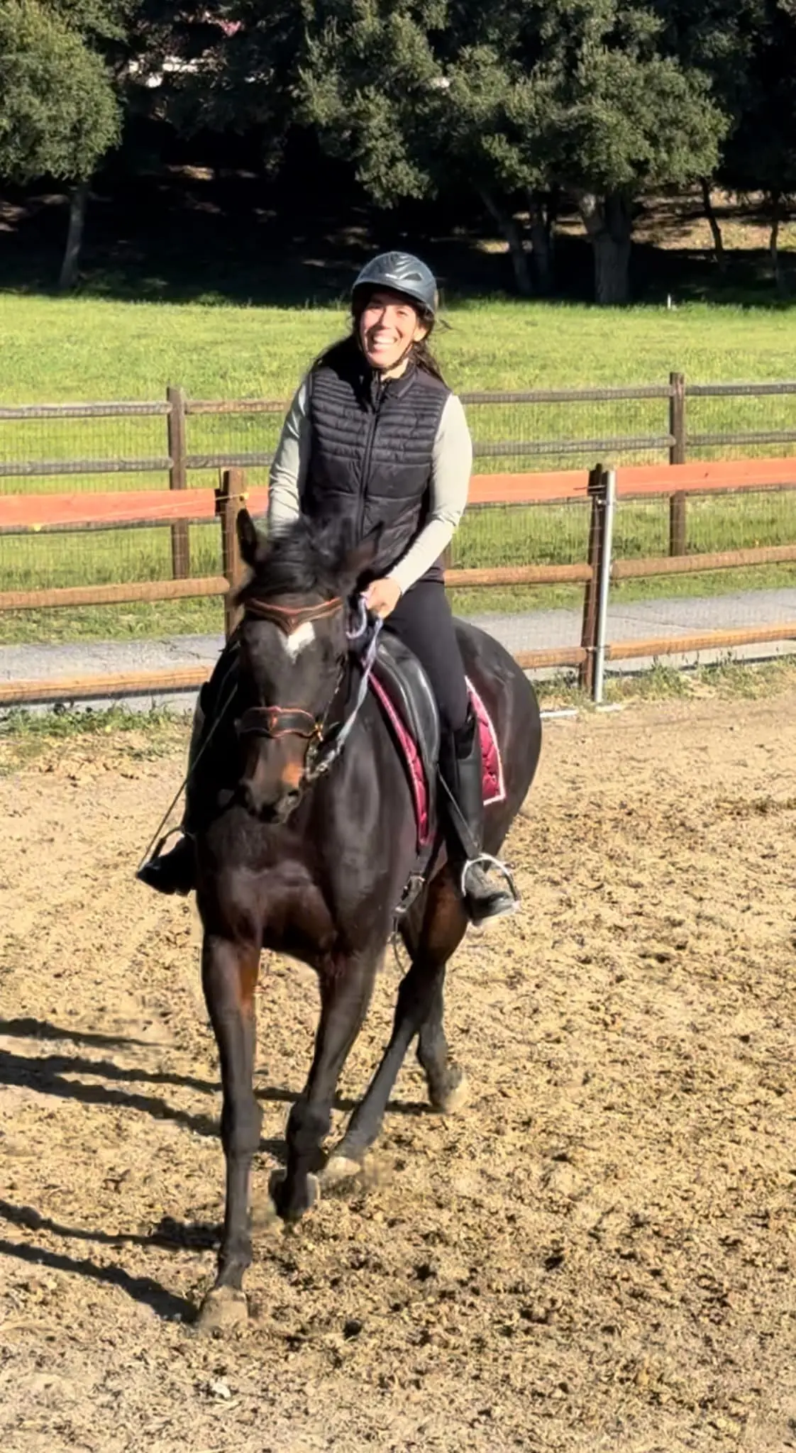 Rider in western riding lesson near me on galloping black horse