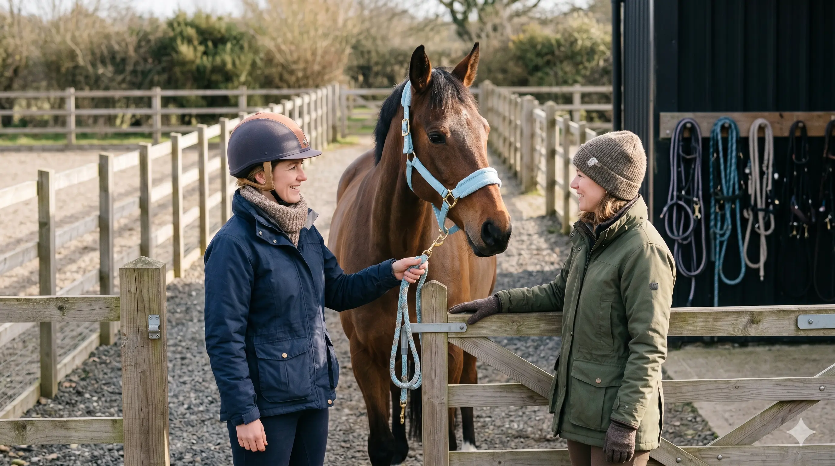 Adults with a horse at the stable