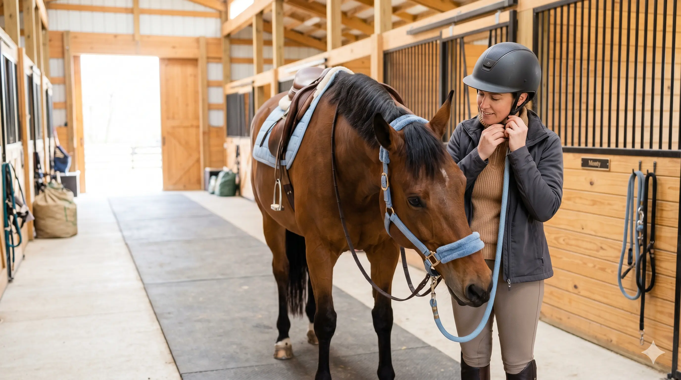 Preparing horse and rider for adult horseback riding