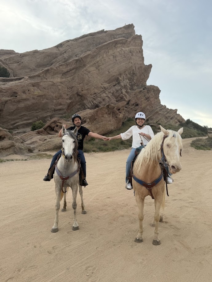 Horseback riding couple adventure outdoor