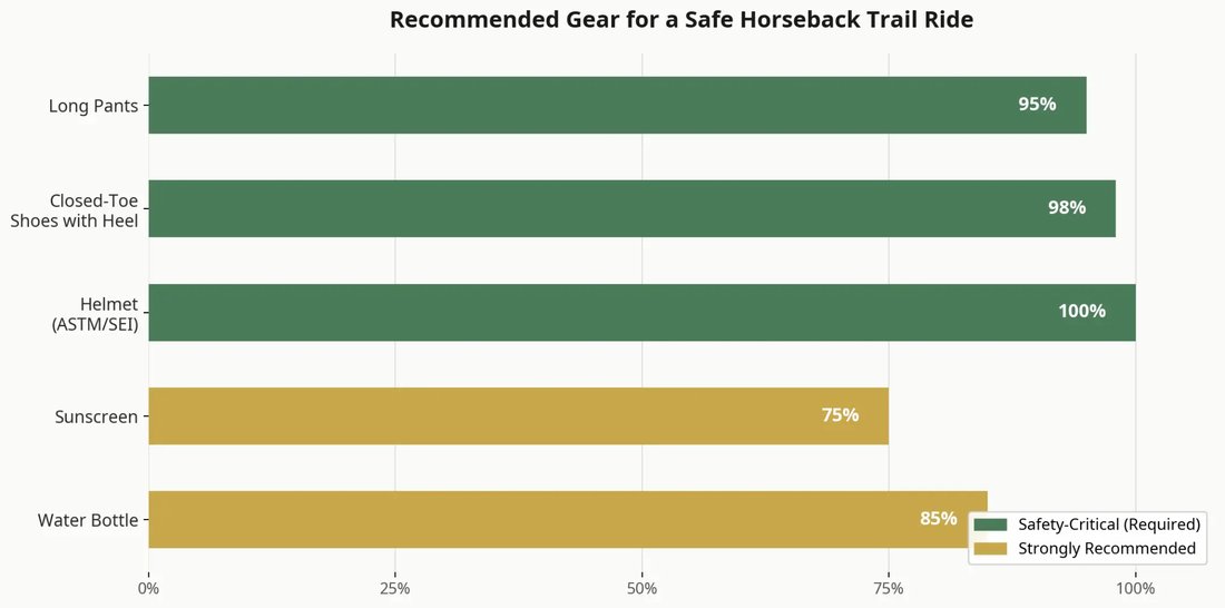 Chart showing recommended gear adherence rates for safe horseback trail riding