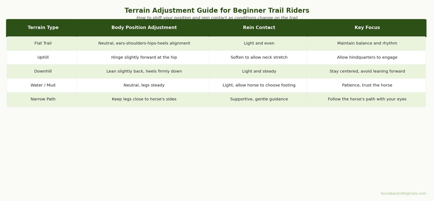 Terrain adjustment guide beginner trail riders horseback riding