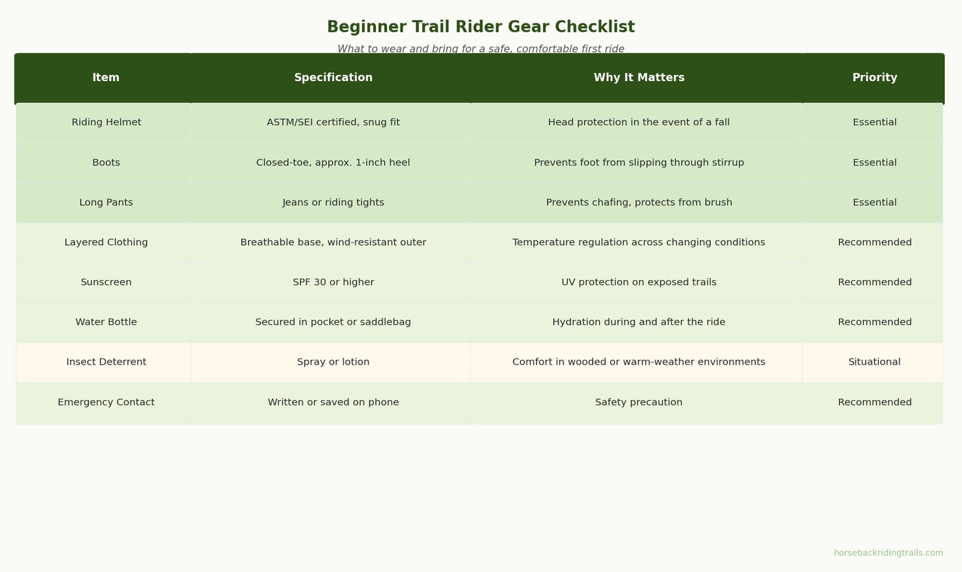 Beginner trail rider gear checklist what to wear horseback riding