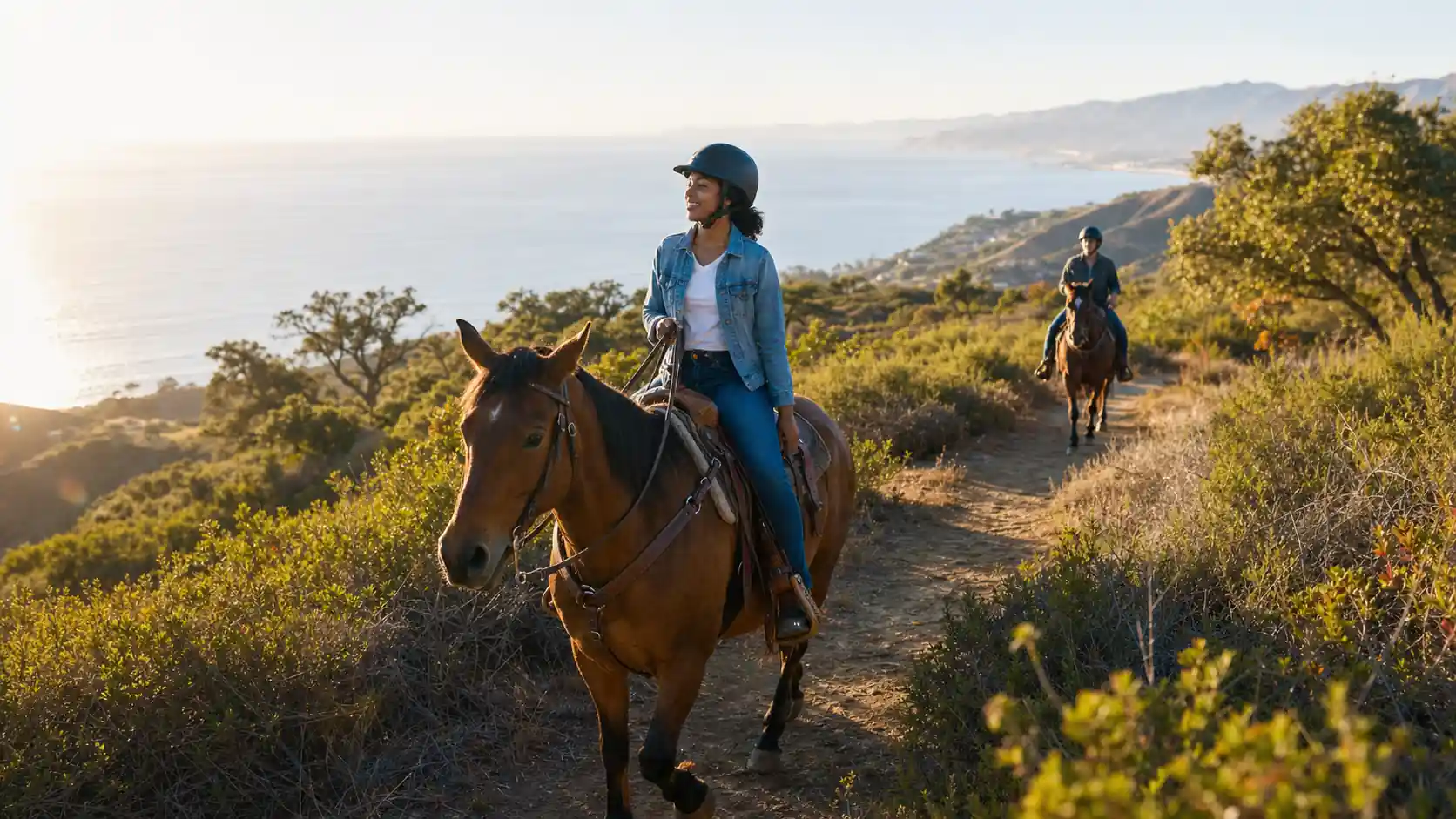 Small group horseback riding Malibu sunset trail Los Angeles