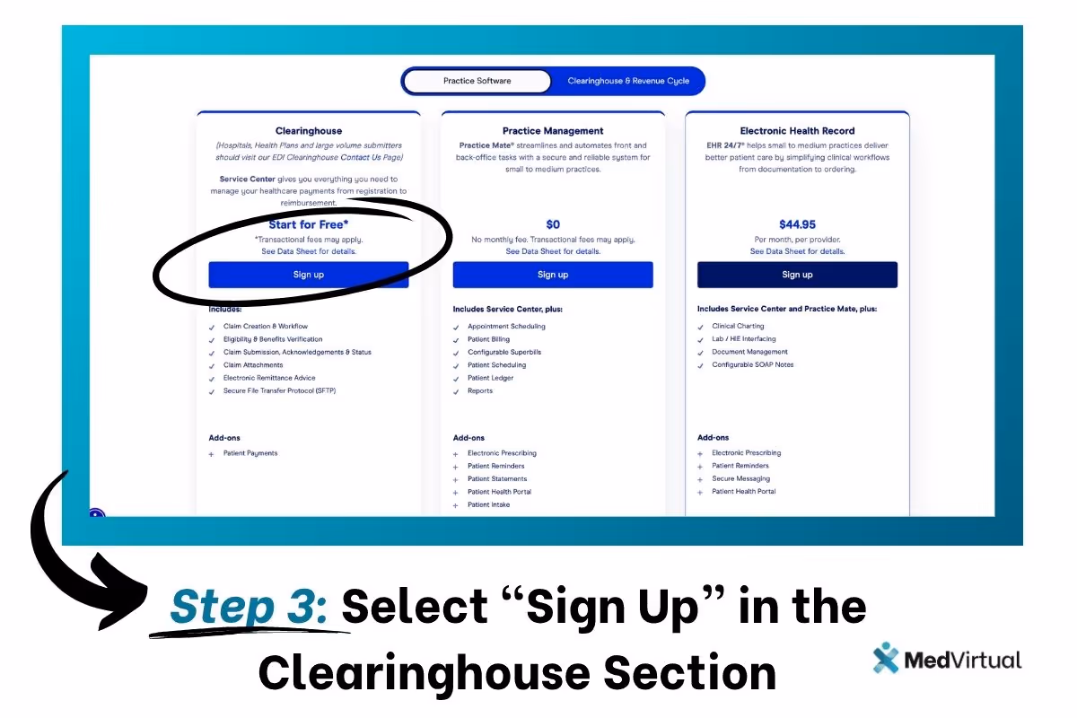 Step 3: Click “Sign Up” under the Clearinghouse section to get started for free.
