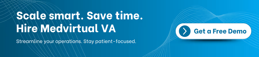 MedVirtual VA promo banner with 'Get a Free Demo' button on a blue background.