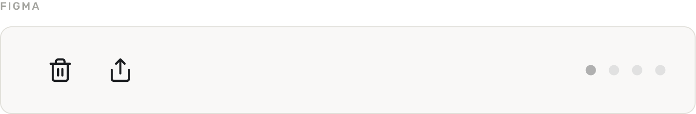 Card footer as designed in Figma: delete and share icons with dot pagination