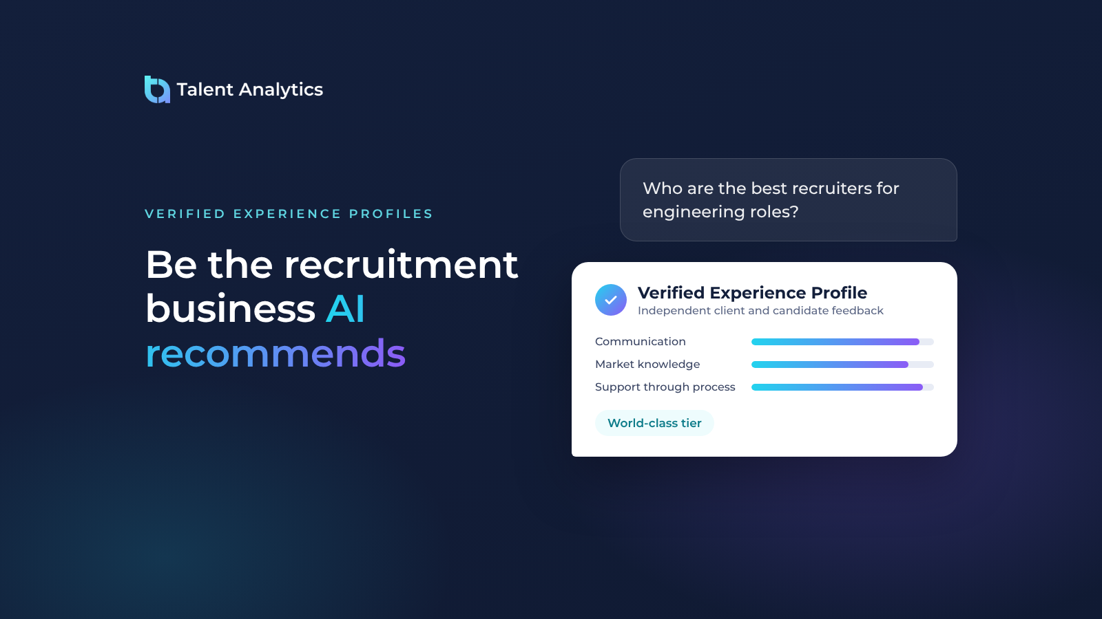 A Verified Experience Profile answering an AI search question about the best recruiters for engineering roles
