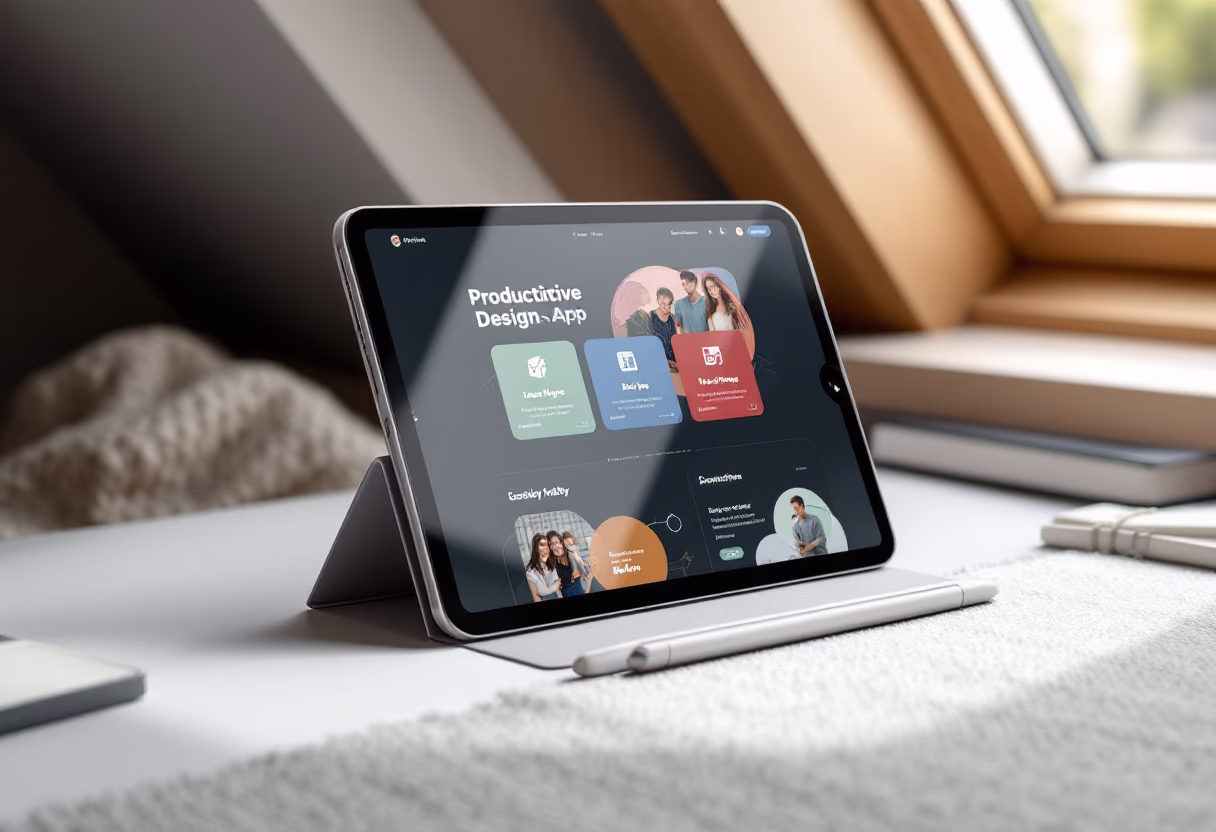 [digital project] image of a mobile device with a productivity app on a cozy office desk for a productivity tools business