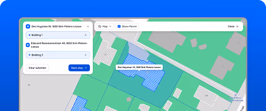 Screenshot of a map view in Spotable, showing a roof surface selected with blue shading, illustrating the efficient selection method.