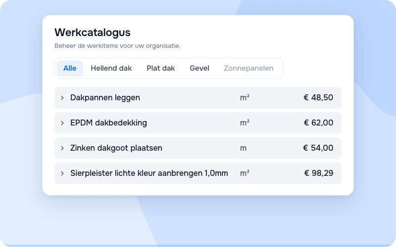 De werkcatalogus met de categorie Gevel