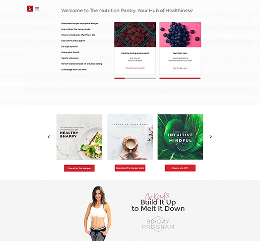 A screenshot of the Studio SWEAT onDemand website, featuring a hub of nutrition information, designed by a top creative marketing agency.