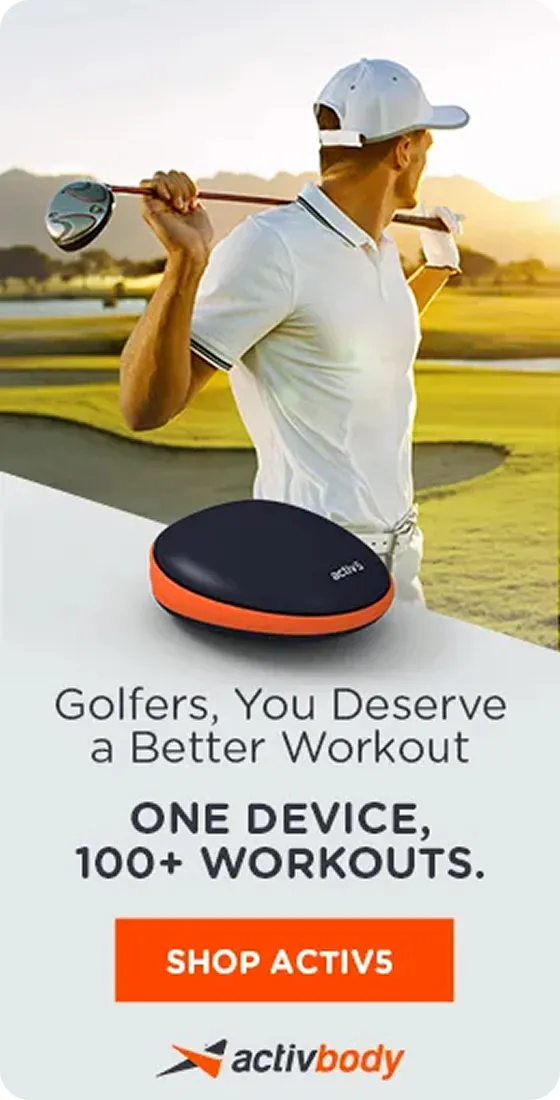 Google Ad featuring a man playing golf and a fitness device with the Activebody logo, designed by a top creative marketing agency. 