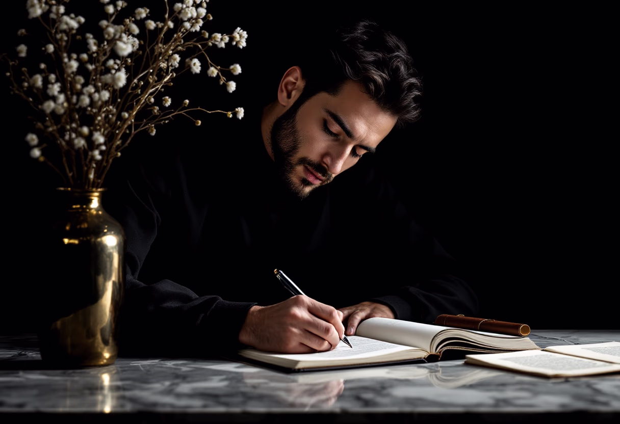 image of author at writing desk