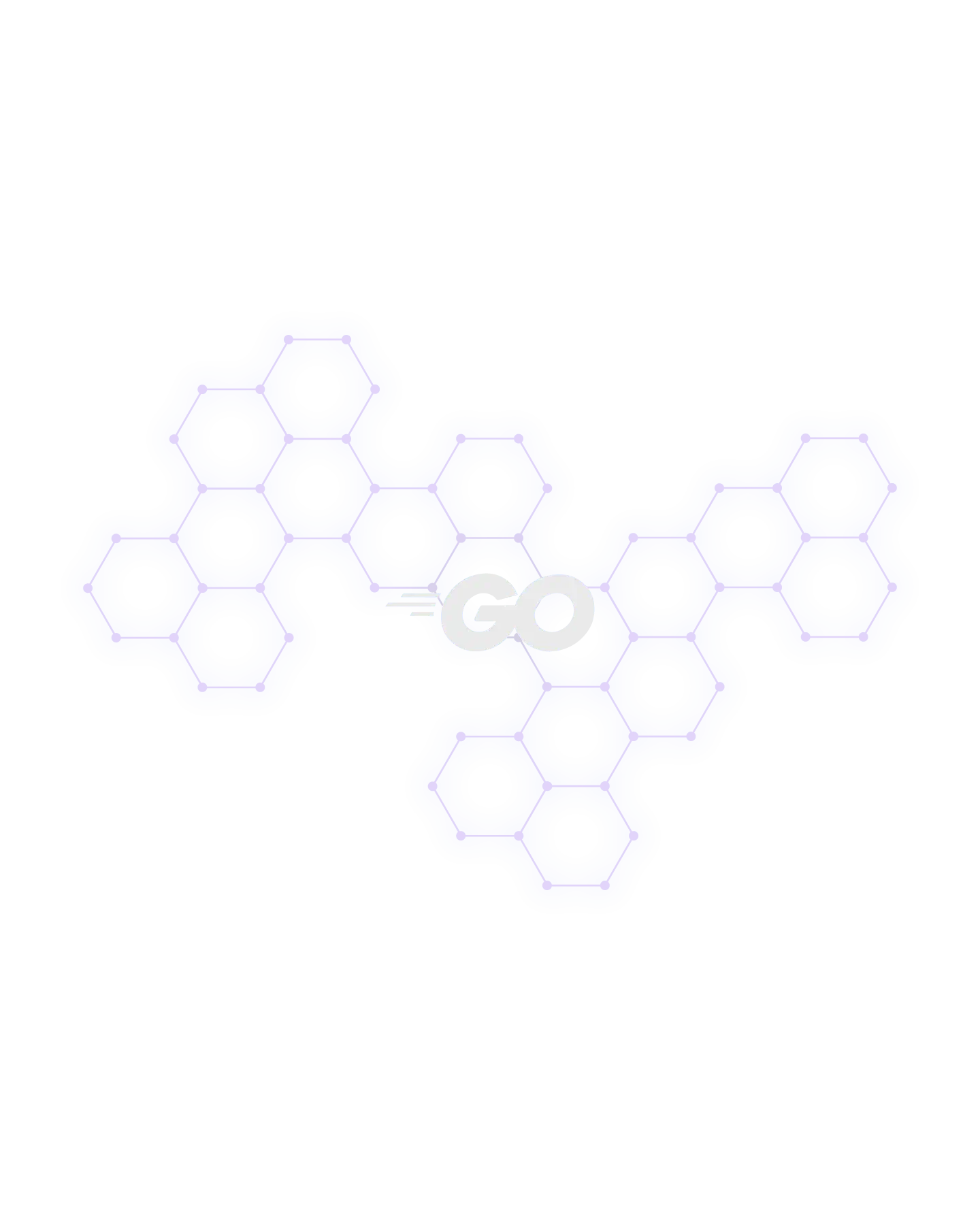 Cluster of blue hexagons with holes surrounding the white text 'GQ' in the center.