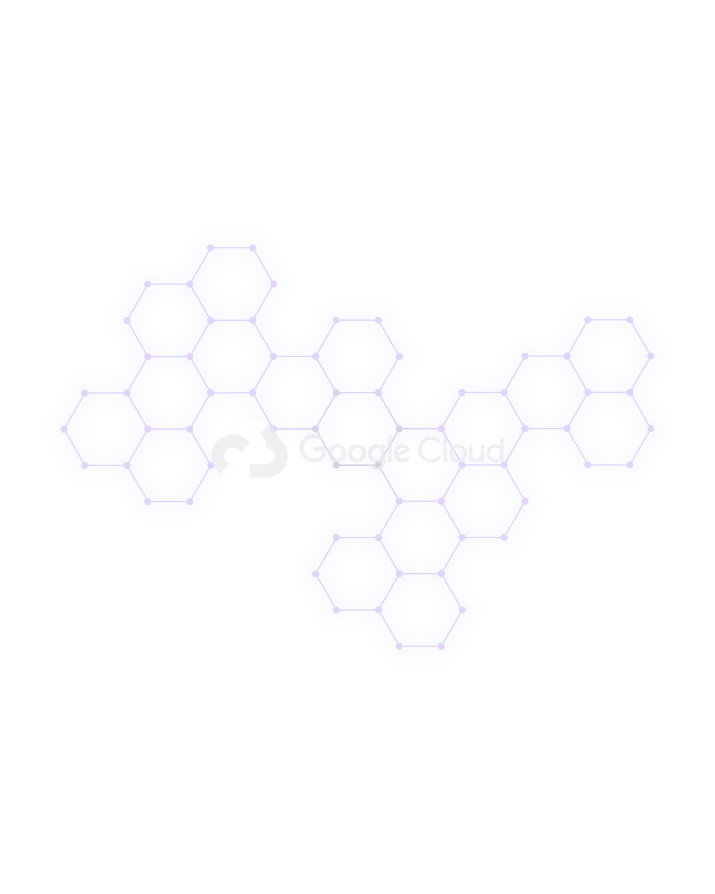 Google Cloud logo with blue hexagonal pattern background.