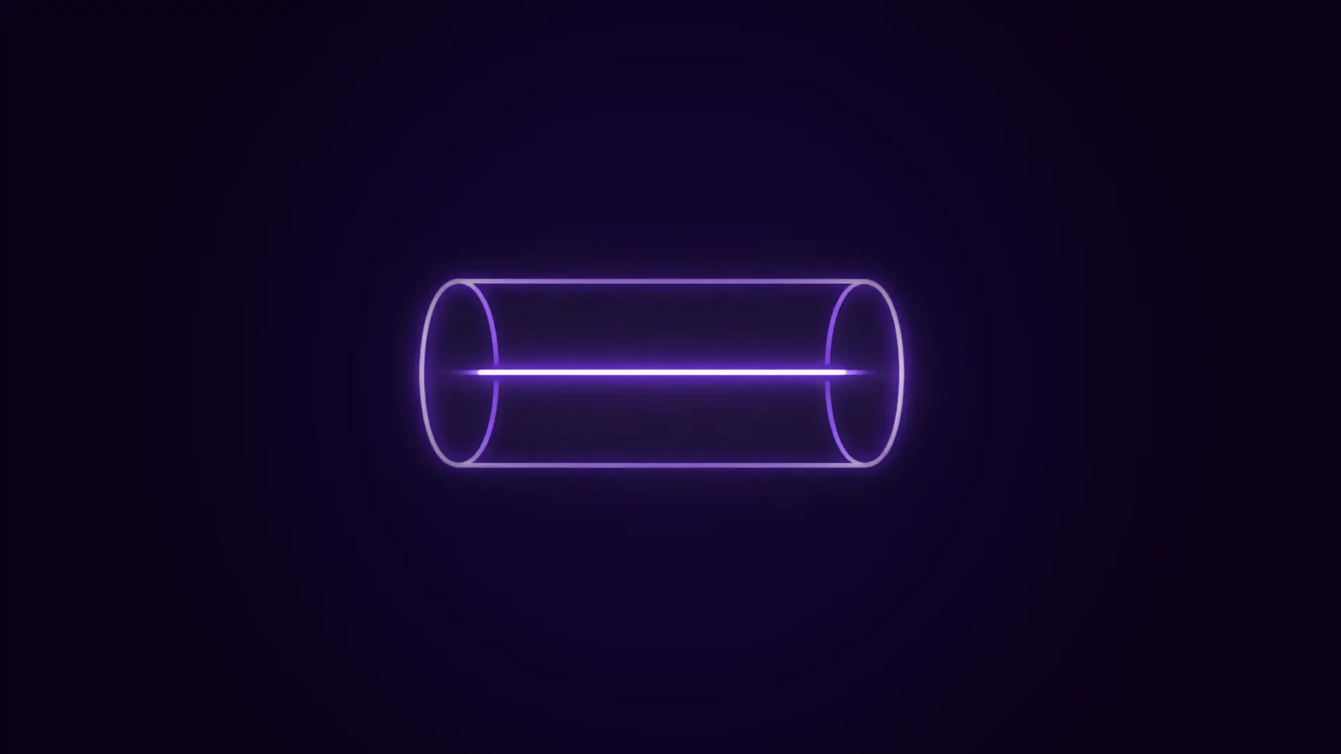 Glowing purple neon outline of a horizontal cylinder with a line through its center on a dark background.