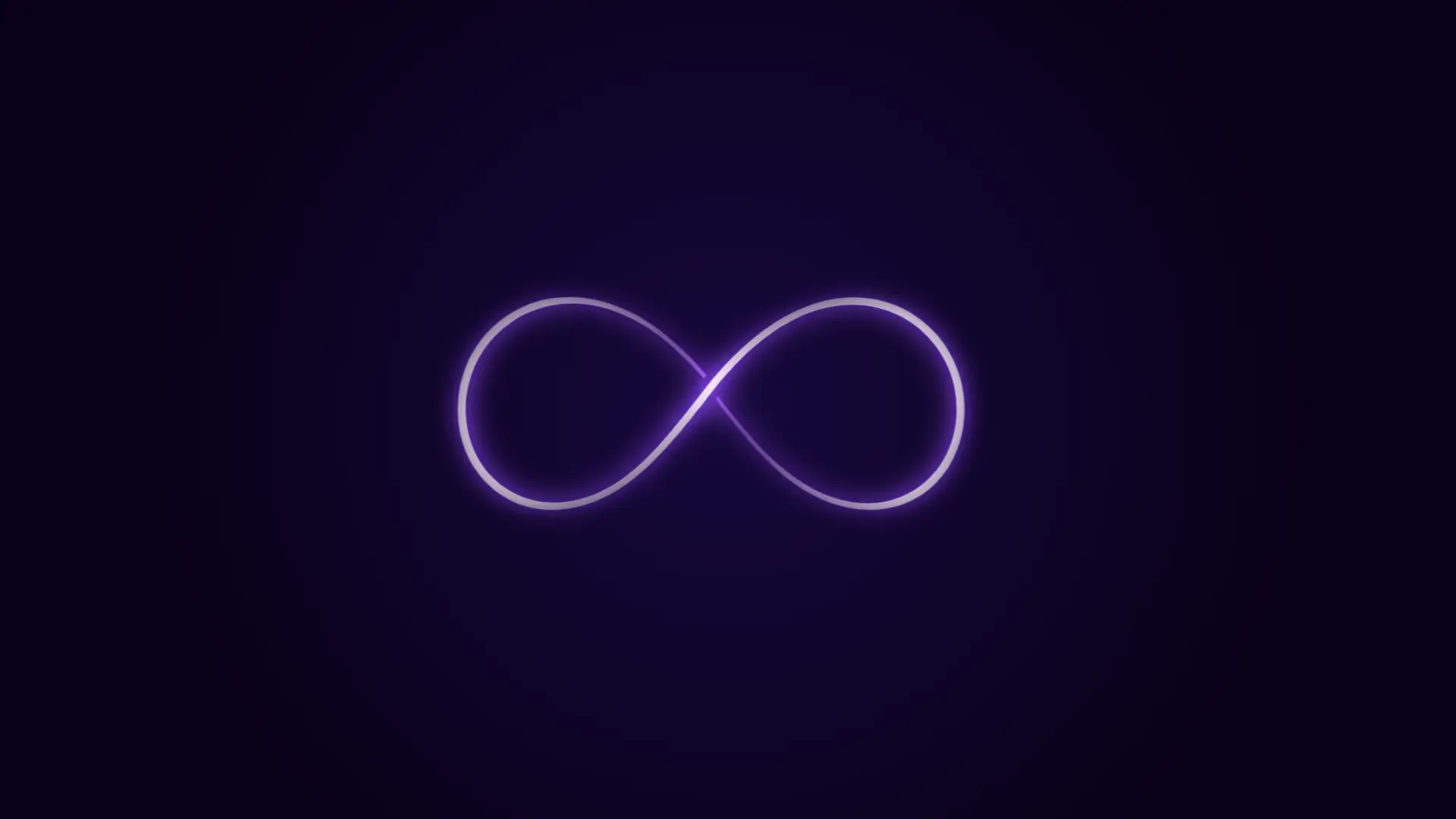 Glowing purple infinity symbol on a dark background.