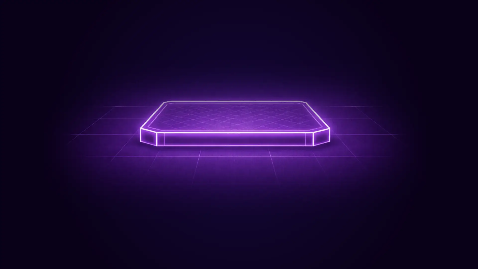 Glowing purple neon platform on a dark grid background.