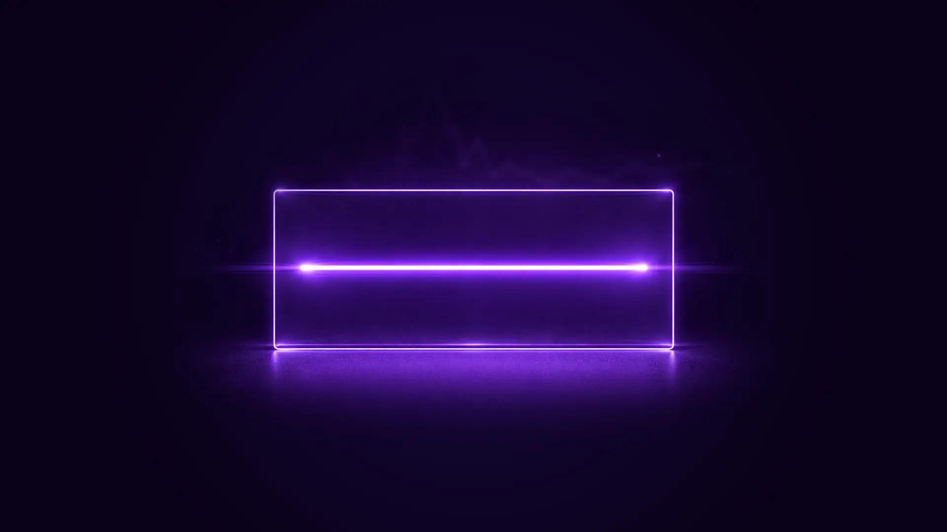 Glowing purple neon rectangle with a horizontal bright line across its center on a dark background.