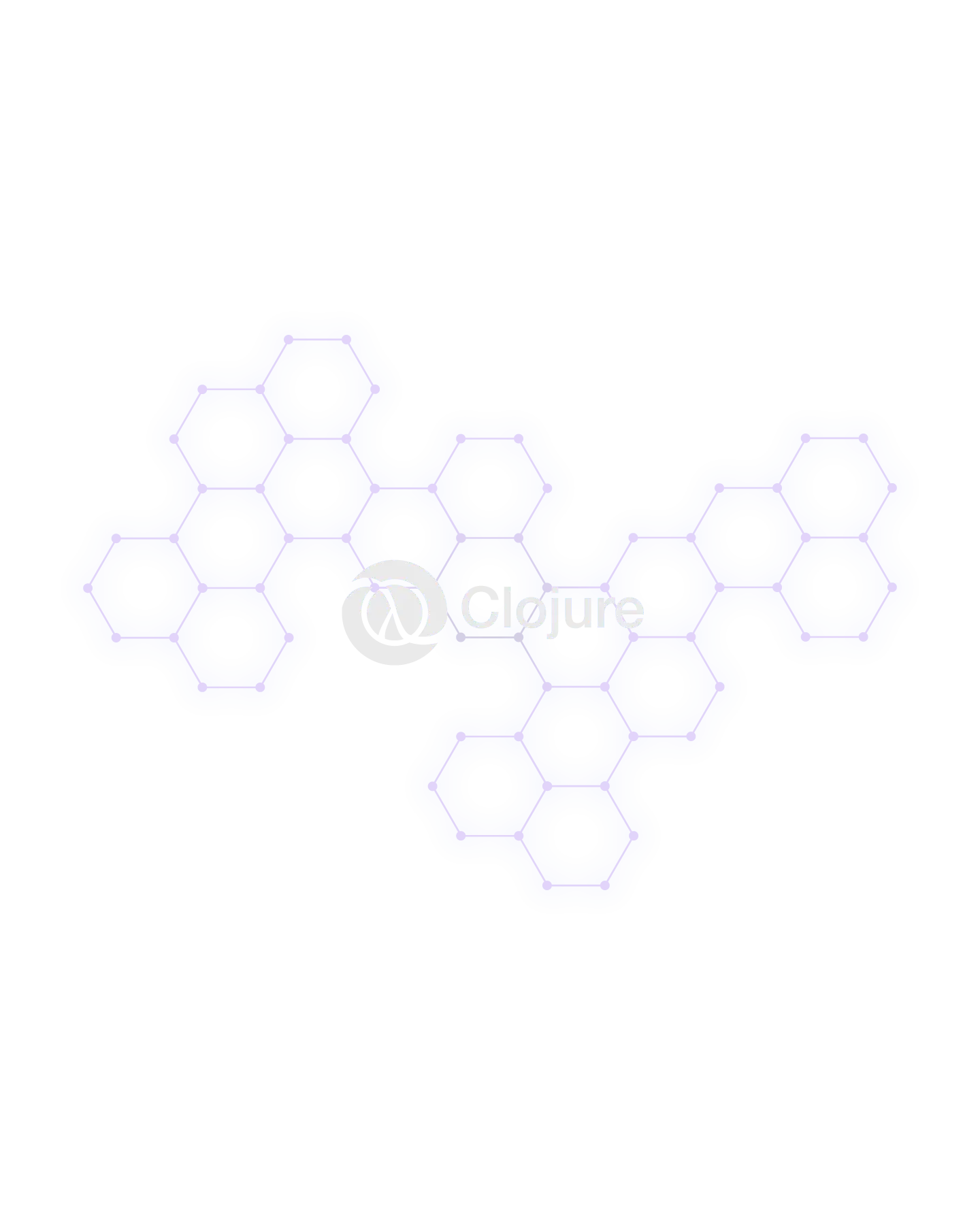 Logo of the Clojure programming language with blue hexagonal shapes connected in an abstract pattern.