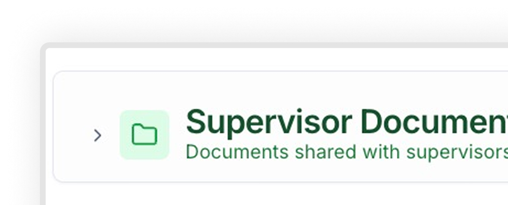 User interface showing folder labeled Supervisor Documents with description Documents shared with supervisors.