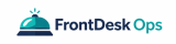 FrontDesk Ops logo featuring a stylized bell with rays above it and blue and green text.