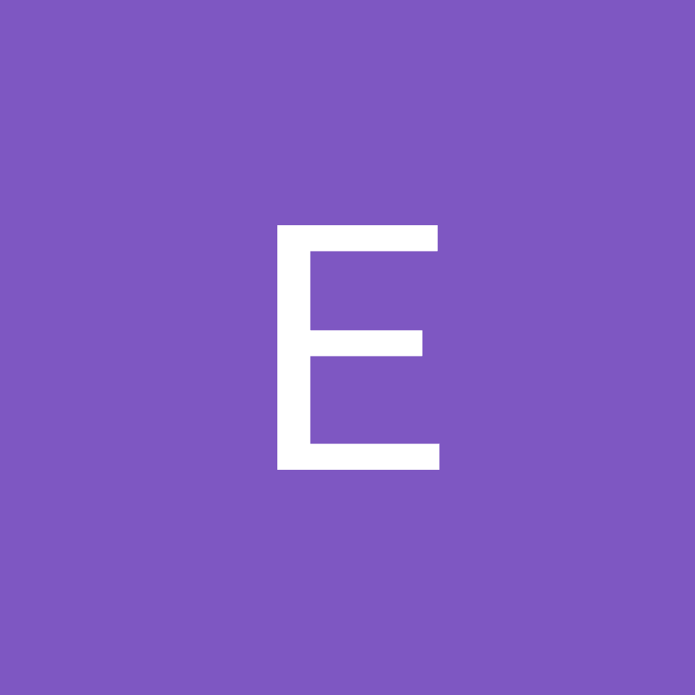 White capital letter E on a purple square background.