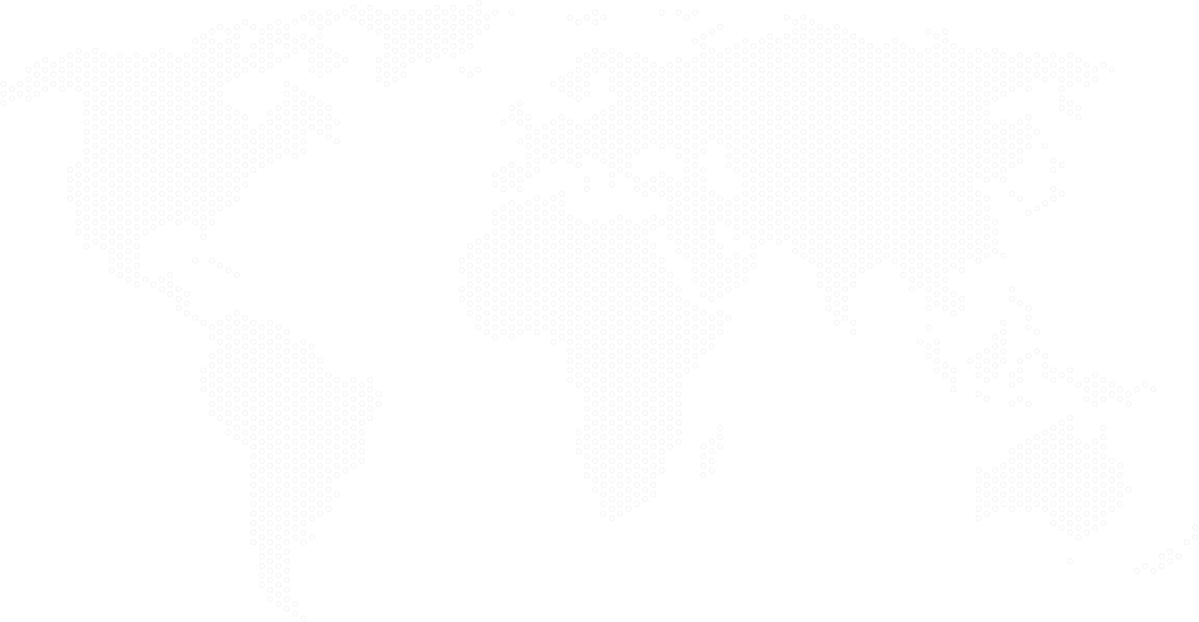 World map formed by a pattern of small hexagonal dots showing all continents on a black background.