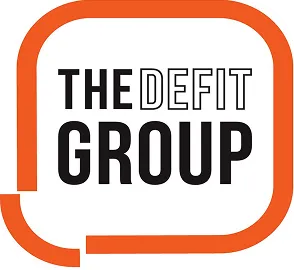 Logo of The Defit Group with the text inside an orange rounded square border.