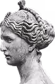 Profile view of a classical marble bust of a woman with wavy hair styled up and facial features in calm expression.