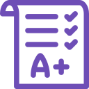 Checklist with three checked items and a large A+ grade symbol in purple.