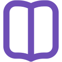 Icône d'un livre ouvert stylisé en violet avec une ligne divisant les pages en deux.