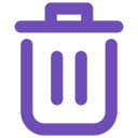 Icône de corbeille violette symbolisant la suppression ou la suppression de fichiers.