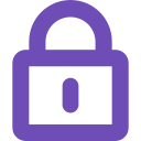 Icône de cadenas violet symbolisant la sécurité ou la confidentialité.