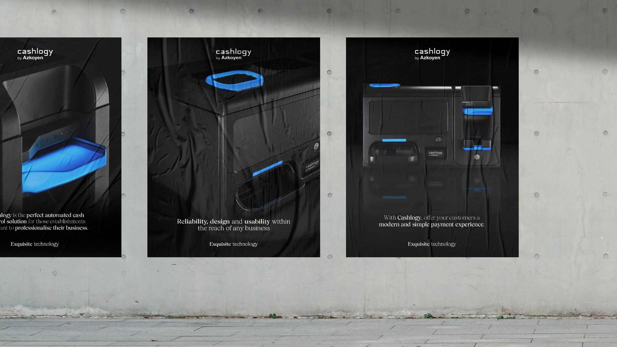 Fotografía de tres carteles para Cashlogy