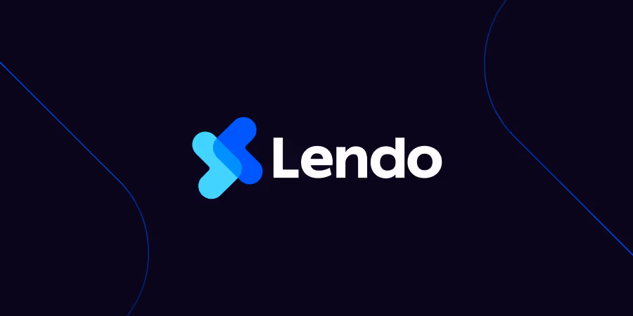 Lendo company logo featuring a stylized blue 'X' mark composed of overlapping translucent shapes next to the word 'Lendo' in white bold sans-serif typography
