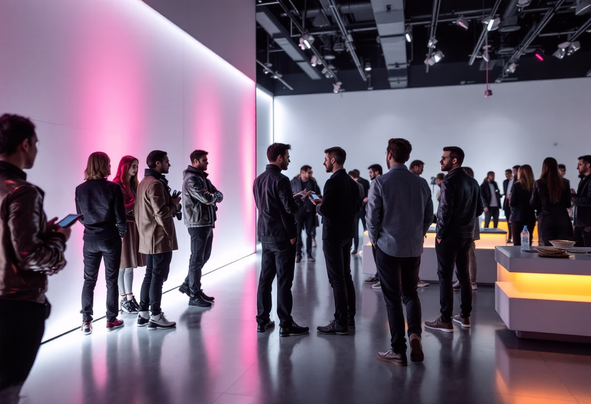 image of a tech conference networking scene