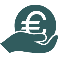 Symbole du signe euro (€) en bleu sur fond gris-vert.
