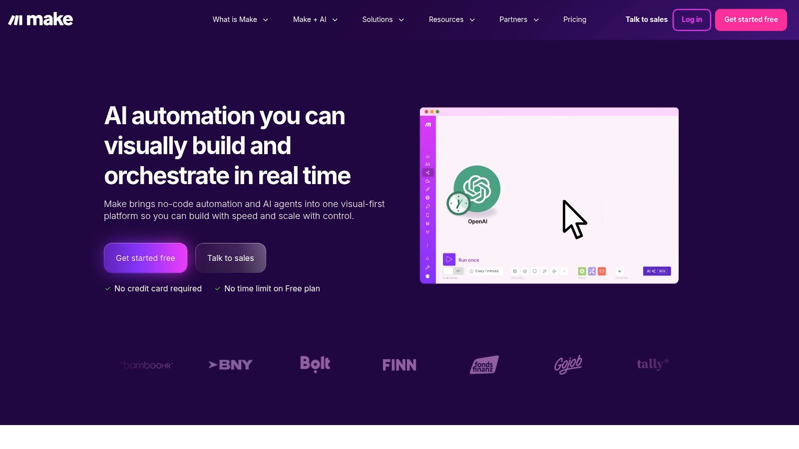 Make (formerly Integromat) visual automation builder showing a workflow connecting different apps.