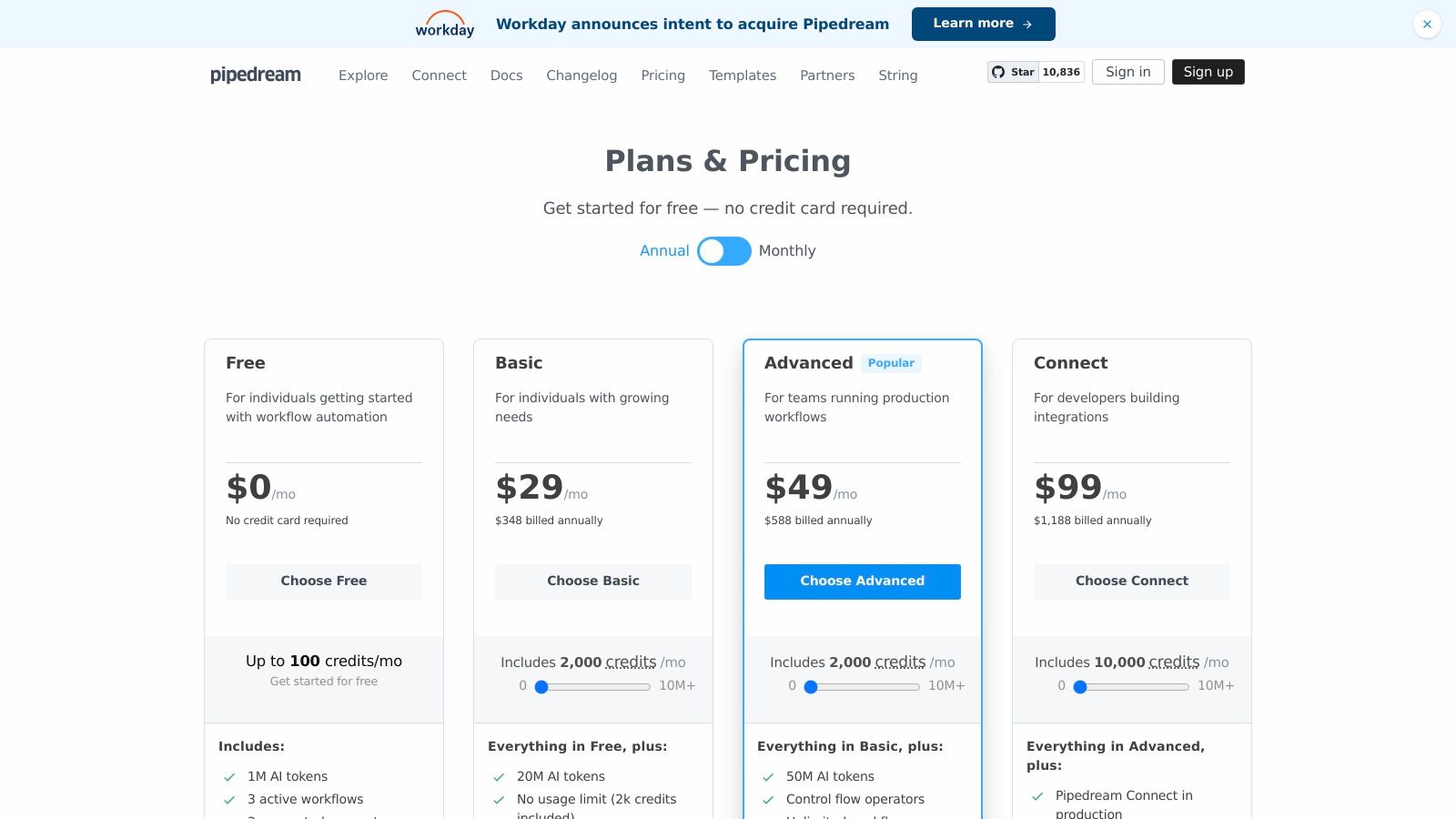 A visual representation of the Pipedream workflow builder, showing both no-code and code-based steps.