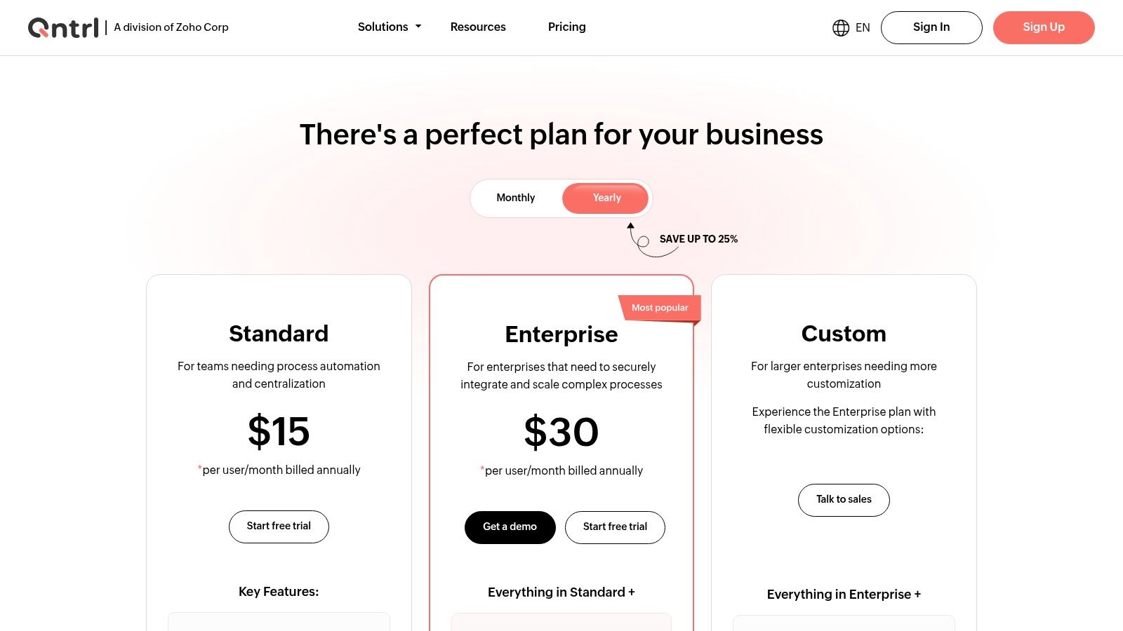 Zoho Qntrl (formerly Orchestly) bpm tools pricing information