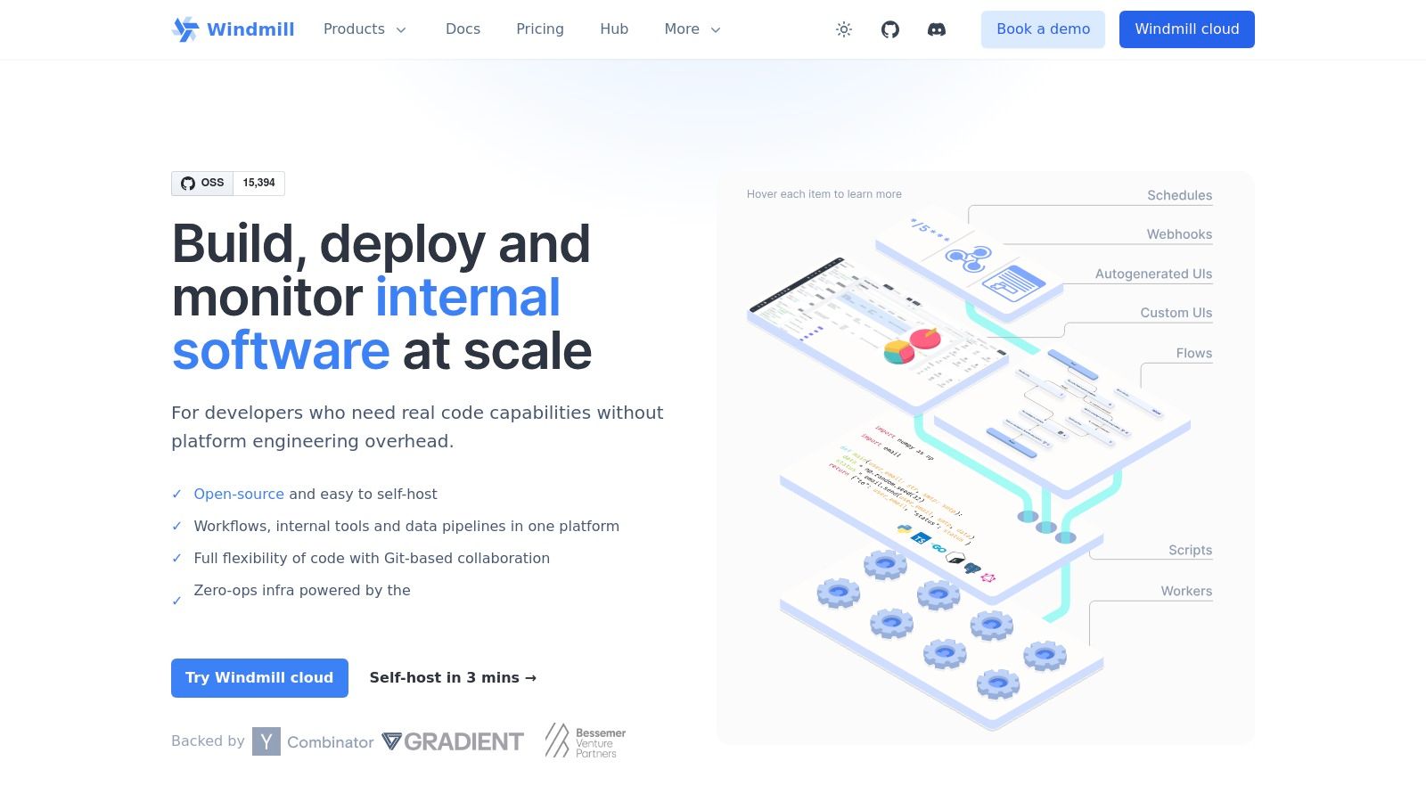 A developer-focused interface showing scripts and flows in Windmill, a top n8n alternative.